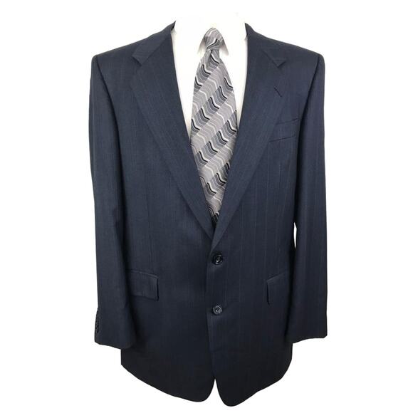 Hickey-Freeman Men's Suit Jacket Wool Size 44 Long Blue 2 Button Vented - Picture 1 of 11